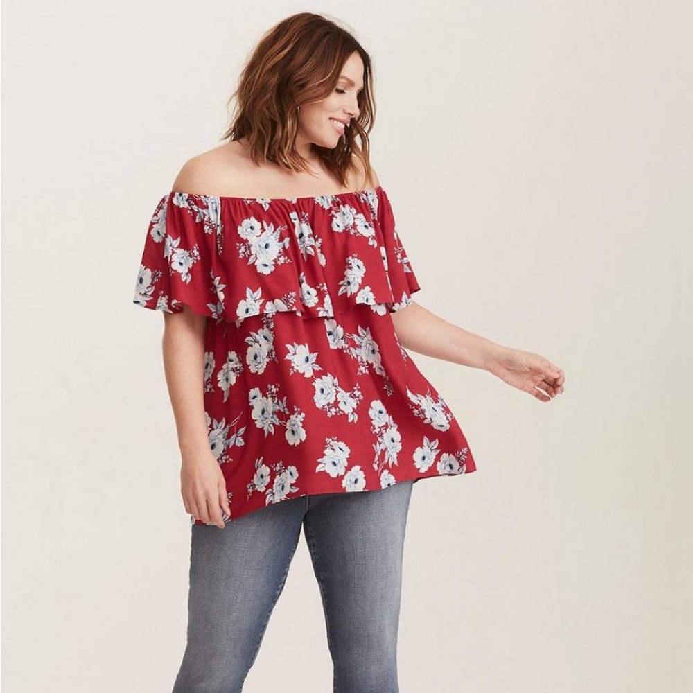 Torrid Women's Beautiful Floral Ruffle Off-Shoulder Blouse Size 4X/26